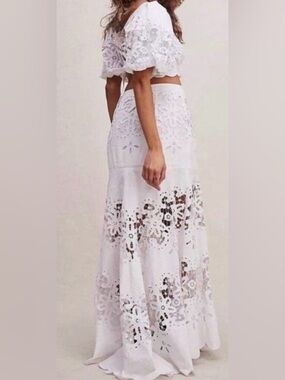 Free People Function&fringe ED Battenberg White Lace Maxi skirt and blouse